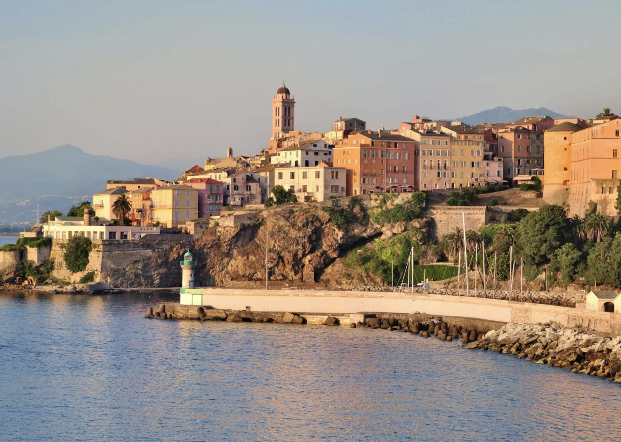 Terra Vecchia, the old harbor town on Corsica's east coast, at sunset