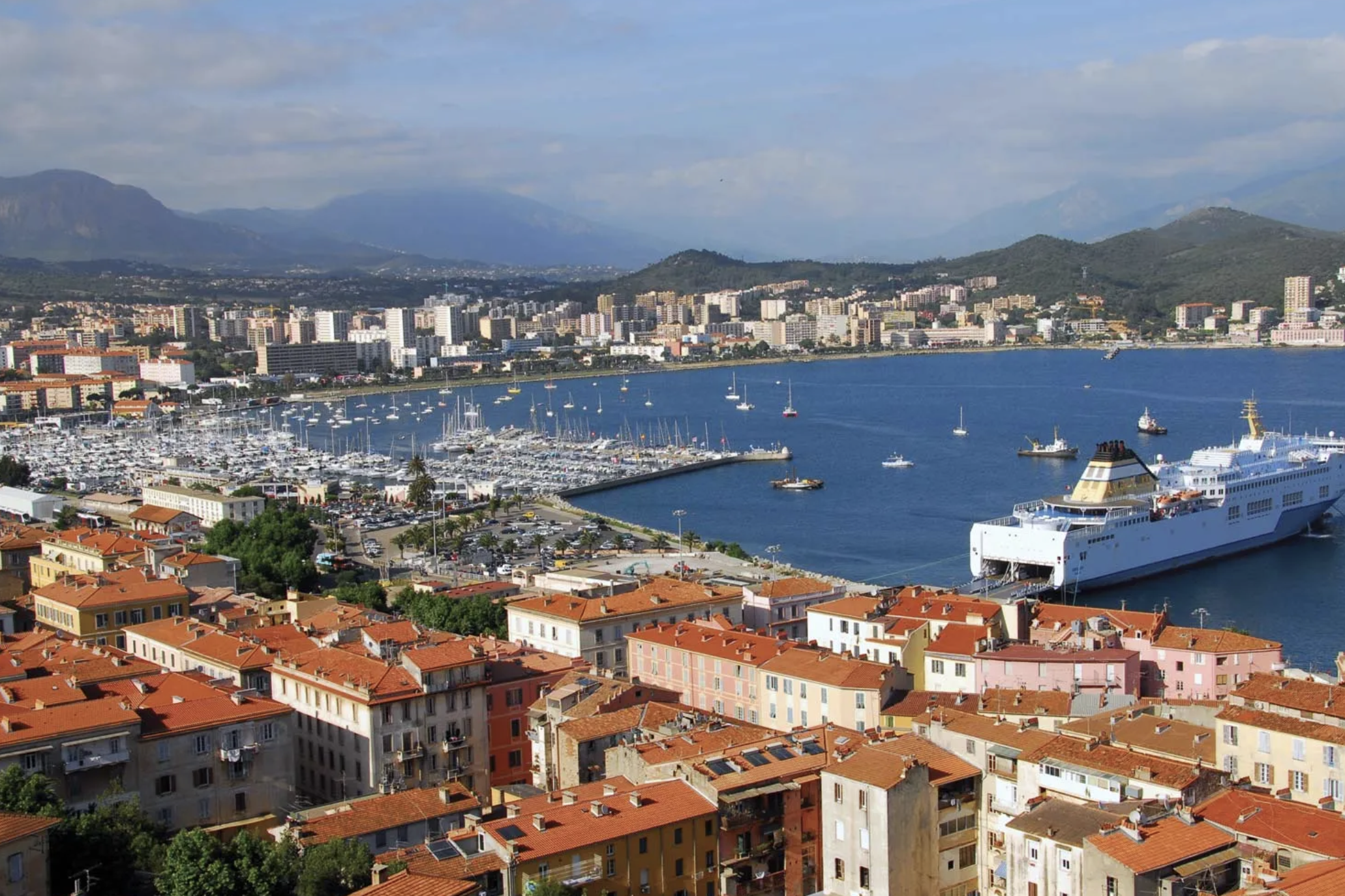 Ajaccio harbor and mountains on the west coast of Corsica