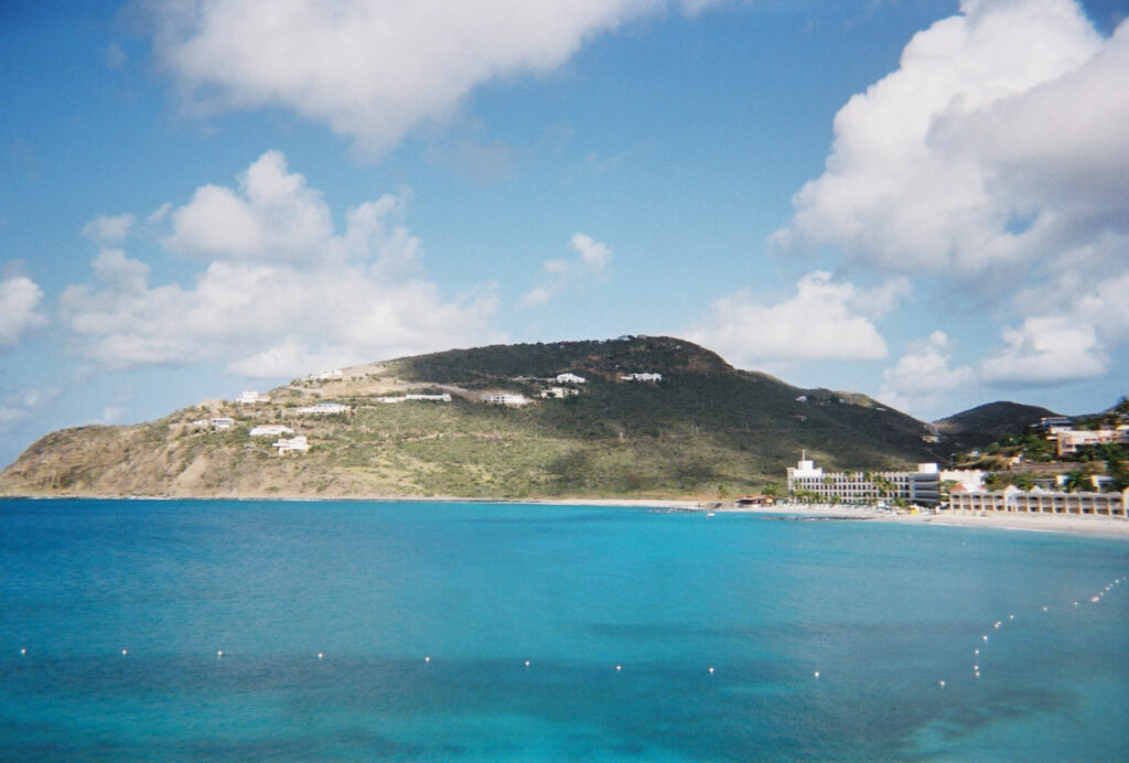 A quiet, empty bay at dusk in the Caribbean
